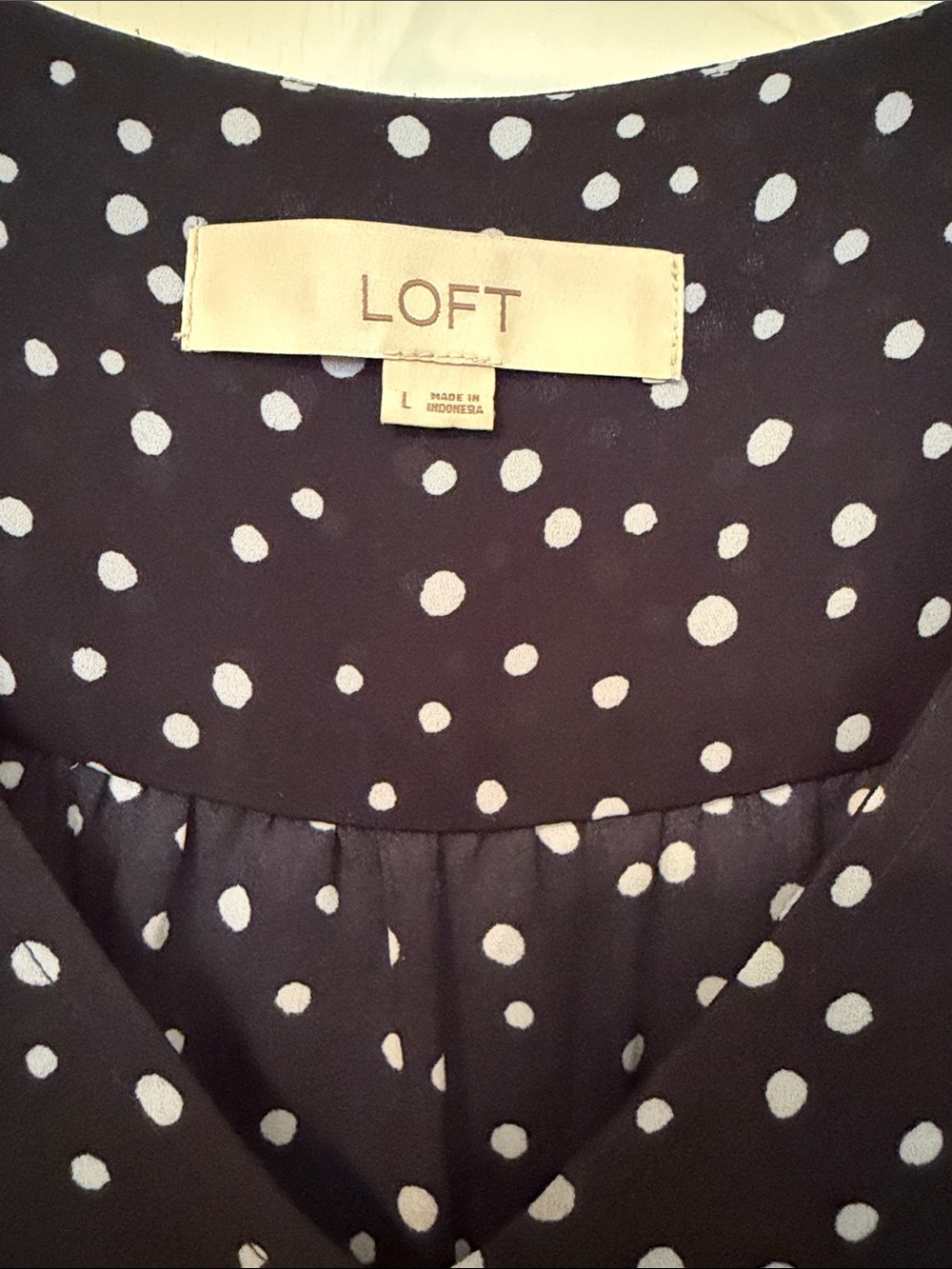 LOFT Navy and White Polka Dot V-Neck Blouse - Picture 2 of 5